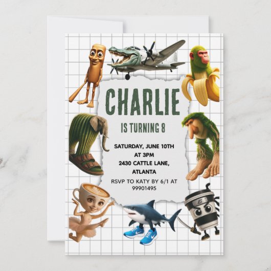 Italian Brainrot meme birthday invitation Kaart (Voorkant)