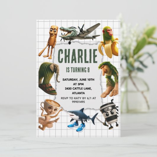 Italian Brainrot meme birthday invitation Kaart (Staand voorkant)