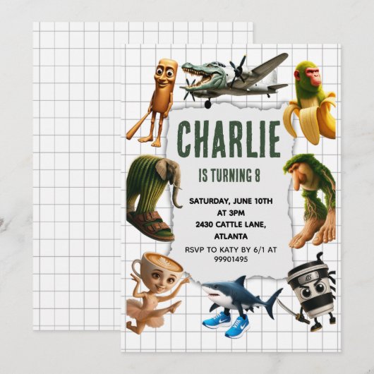 Italian Brainrot meme birthday invitation Kaart (Voorkant / Achterkant)