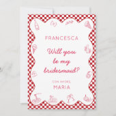Italian Bridal Party Proposal Red Gingham Amore Kaart (Voorkant)