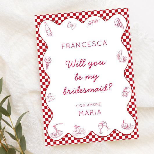 Italian Bridal Party Proposal Red Gingham Amore Kaart