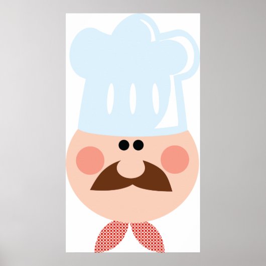 Italian Chef Face with Mustache and Hat Poster (Voorkant)