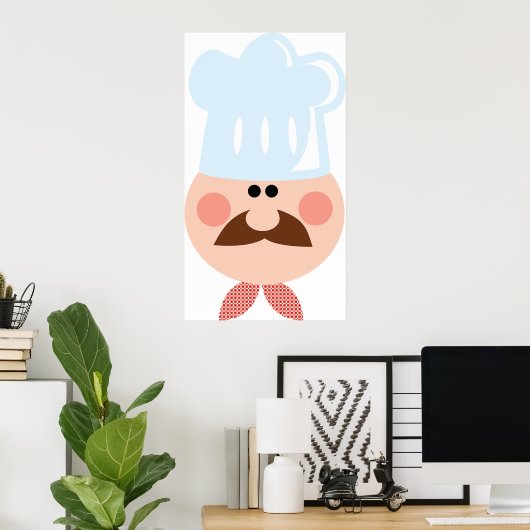 Italian Chef Face with Mustache and Hat Poster (Thuiskantoor)
