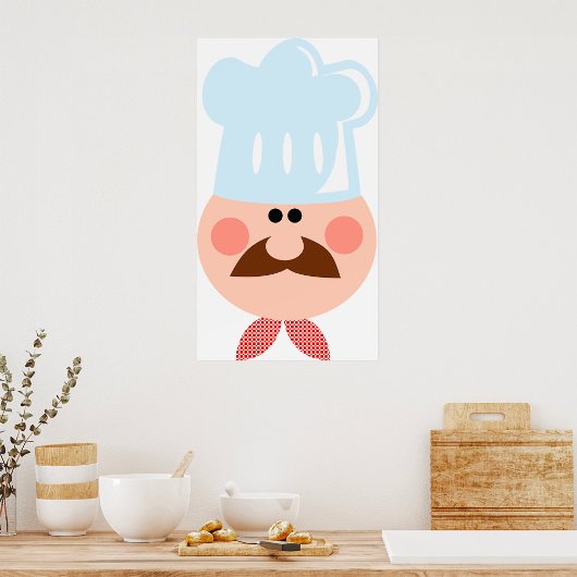 Italian Chef Face with Mustache and Hat Poster