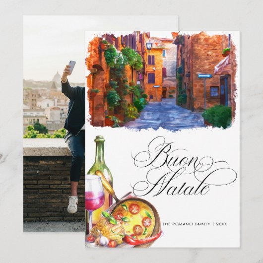 Italian Christmas Buon Natale Modern Photo  Feestdagenkaart (Voorkant / Achterkant)