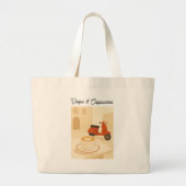 Italian Coffee Illustration Vespa & Cappuccino Grote Tote Bag (Voorkant)