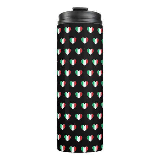 Italian Flag Heart Repeat Pattern Black Thermosbeker (Voorkant)