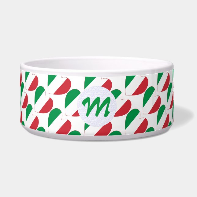 Italian Flag Heart Ruled and Personalized Pet Voerbakje (Voorkant)