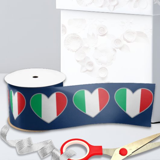 Italian Flag Hearts on Royal Blue Satijnen Lint