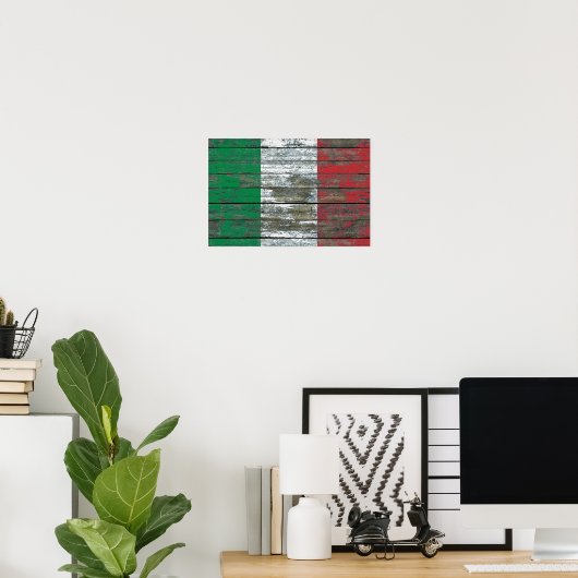 Italian Flag on Rough Wood Boards Effect Poster (Thuiskantoor)