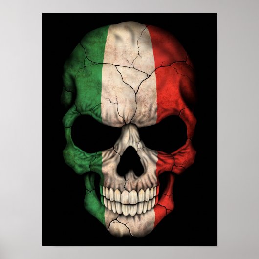 Italian Flag Skull on Black Poster (Voorkant)