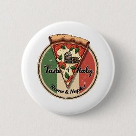 Italian Flag with Vintage Rome & Naples Pizza Ronde Button 5,7 Cm