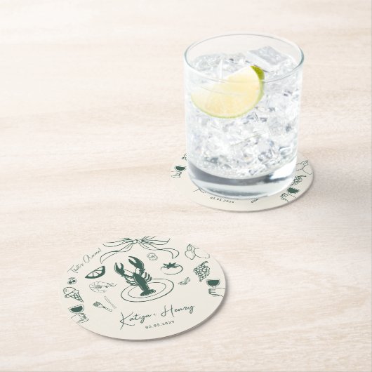 Italian Food Hand Drawn Wedding Engagement Party Ronde Kartonnen Onderzetter (Insitu)