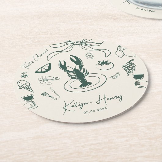 Italian Food Hand Drawn Wedding Engagement Party Ronde Kartonnen Onderzetter (Gebogen)