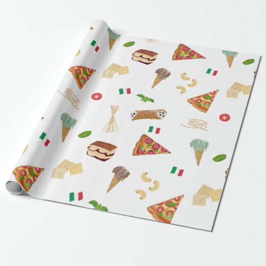 Italian Food Pizza Pasta Tiramisu Pattern Cadeaupapier (Uitgerold)