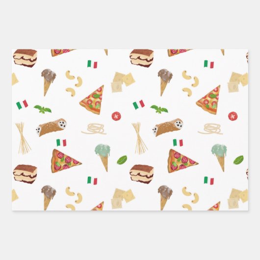Italian Food Pizza Pasta Tiramisu Pattern Inpakpapier Vel (Voorkant)
