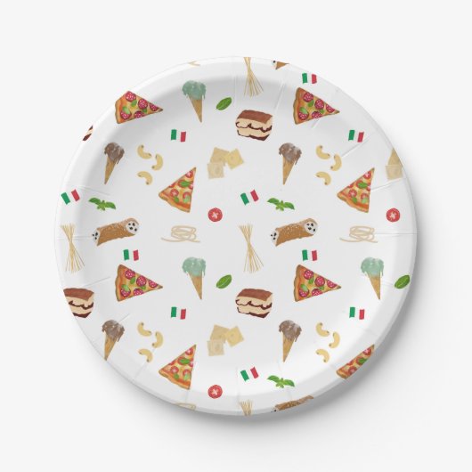 Italian Food Pizza Pasta Tiramisu Pattern Papieren Bordje (Voorkant)