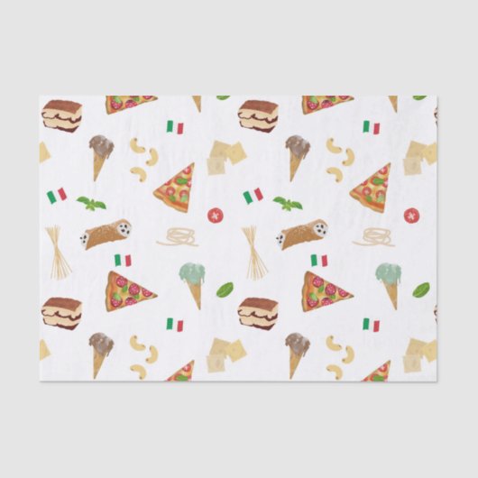 Italian Food Pizza Pasta Tiramisu Pattern Tissuepapier (Voorkant)