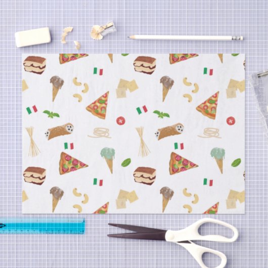 Italian Food Pizza Pasta Tiramisu Pattern Tissuepapier (Craft)