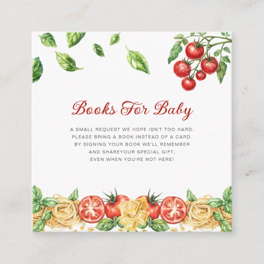 Italian Food Theme Baby Shower Books for Baby Informatiekaartje (Voorkant)