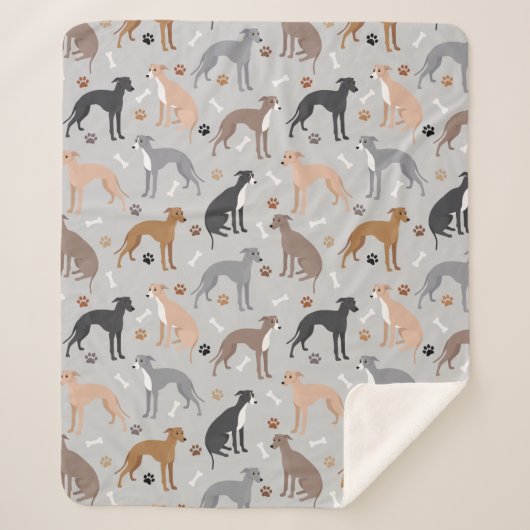 Italian Greyhound Dog Bones and Paws Sherpa Blanke Sherpa Deken (Voorkant)