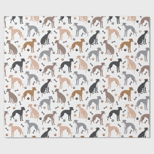 Italian Greyhound Dog Bones and Paws Wrapping Pape Cadeaupapier (Vlak)