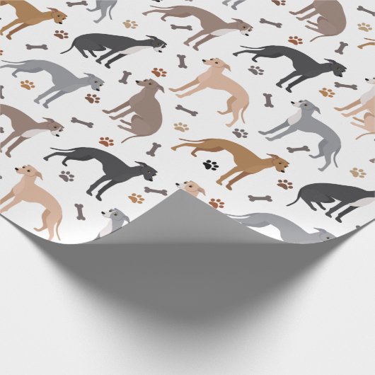 Italian Greyhound Dog Bones and Paws Wrapping Pape Cadeaupapier (Hoek)