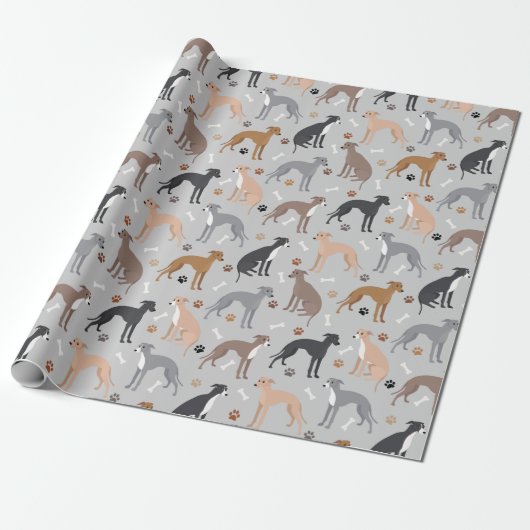 Italian Greyhound Dog Bones and Paws Wrapping Pape Cadeaupapier (Uitgerold)