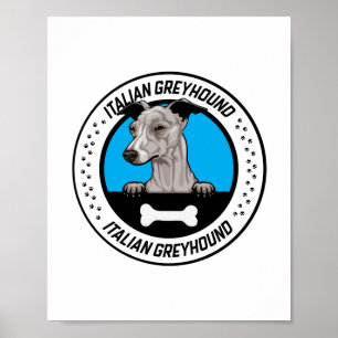 Italian Greyhound Peeking Illustration Badge Poster