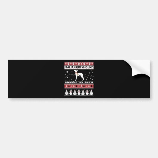 Italian Greyhound Through Snow Cute Christmas Bumpersticker (Voorkant)
