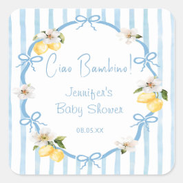 Italian Hand Drawn Coastal Lemon Baby Shower Vierkante Sticker