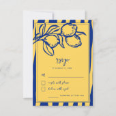 Italian Hand Drawn Lemon Handwritten Blue Wedding RSVP Kaartje (Voorkant)