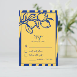 Italian Hand Drawn Lemon Handwritten Blue Wedding RSVP Kaartje