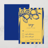 Italian Hand Drawn Lemon Handwritten Blue Wedding RSVP Kaartje (Voorkant / Achterkant)