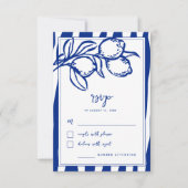 Italian Hand Drawn Lemon Handwritten Blue Wedding RSVP Kaartje (Voorkant)