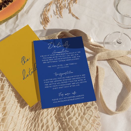 Italian Hand Written Yellow Blue Wedding Details Informatiekaartje