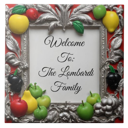 Italian Kitchen Fruit Frame Personalized Welcome  Tegeltje (Voorkant)