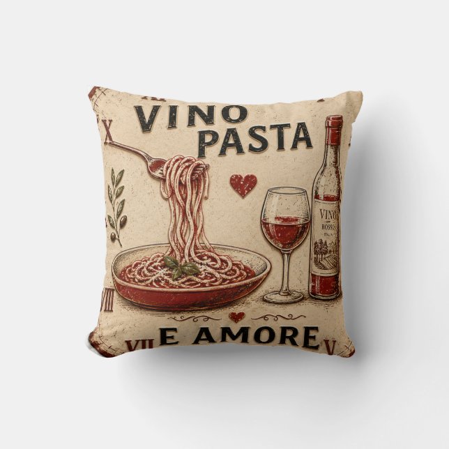 Italian Kitchen Rustic Wine & Pasta Farmhouse Kussen (Voorkant)