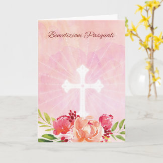 Italian Language Easter Blessings Flowers Cross Kaart