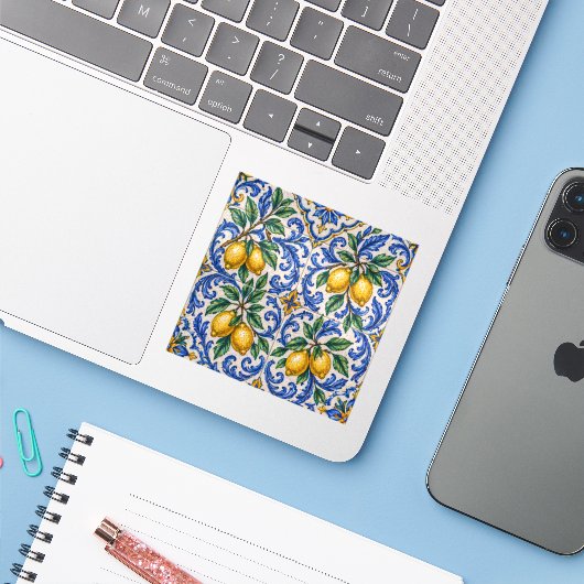 Italian Lemon Azulejo Tile Sticker (Laptop met iPhone)
