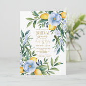 Italian Lemon Blue Floral Citrus Vrijgezellenfeest Kaart (Staand voorkant)