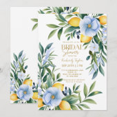 Italian Lemon Blue Floral Citrus Vrijgezellenfeest Kaart (Voorkant / Achterkant)
