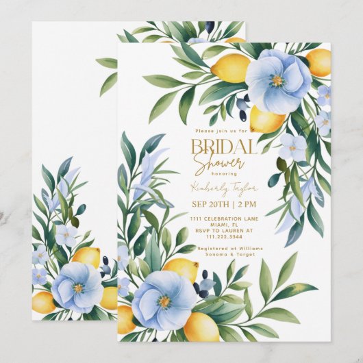 Italian Lemon Blue Floral Citrus Vrijgezellenfeest Kaart (Voorkant / Achterkant)
