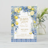 Italian Lemon Blue Tegels Italië Baby shower Kaart (Staand voorkant)