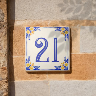 Italian Lemon Ceramic House Number Tile Tegeltje