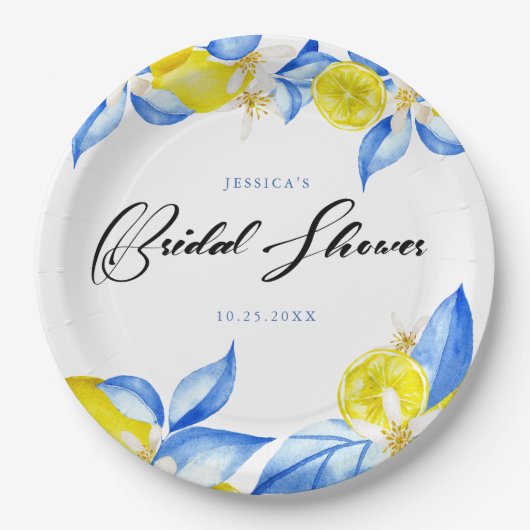 Italian Lemon Floral Bridal Shower invite Papieren Bordje (Voorkant)