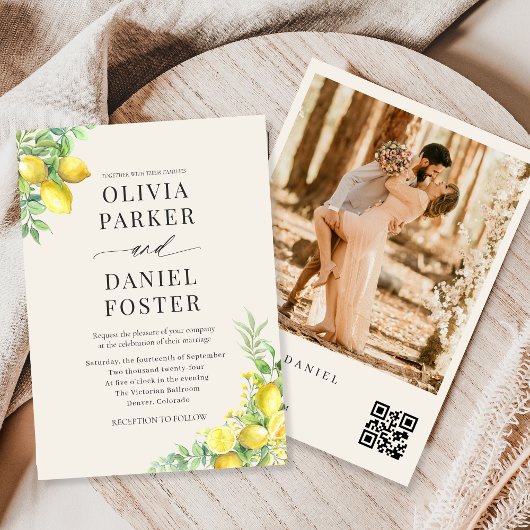 Italian Lemon Garden QR Code Photo Wedding Kaart