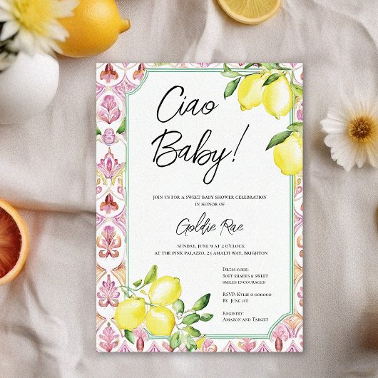 Italian Lemon Girl Roze Baby shower Kaart