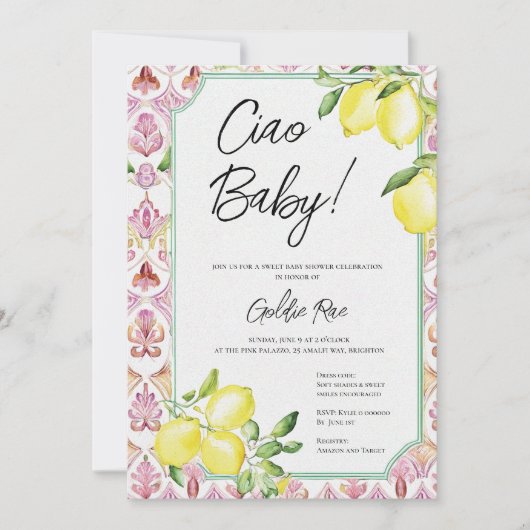 Italian Lemon Girl Roze Baby shower Kaart (Voorkant)