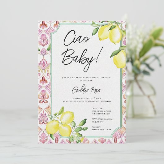 Italian Lemon Girl Roze Baby shower Kaart (Staand voorkant)